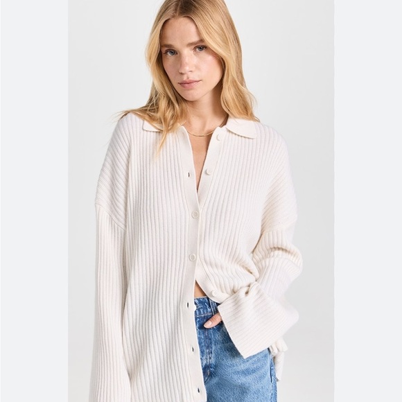 REFORMATION Fantino Cashmere Collared Cardigan, Gossamer, size M - Picture 3 of 10